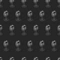 Seamless pattern with retro old microphone in outline style